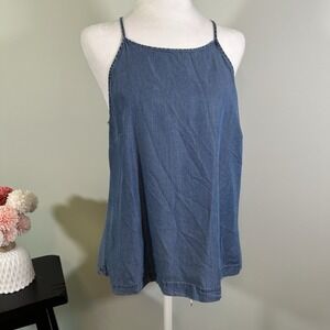 Altar'd State Blue‎ Chambray Halter Too With Leather Lace Back Small